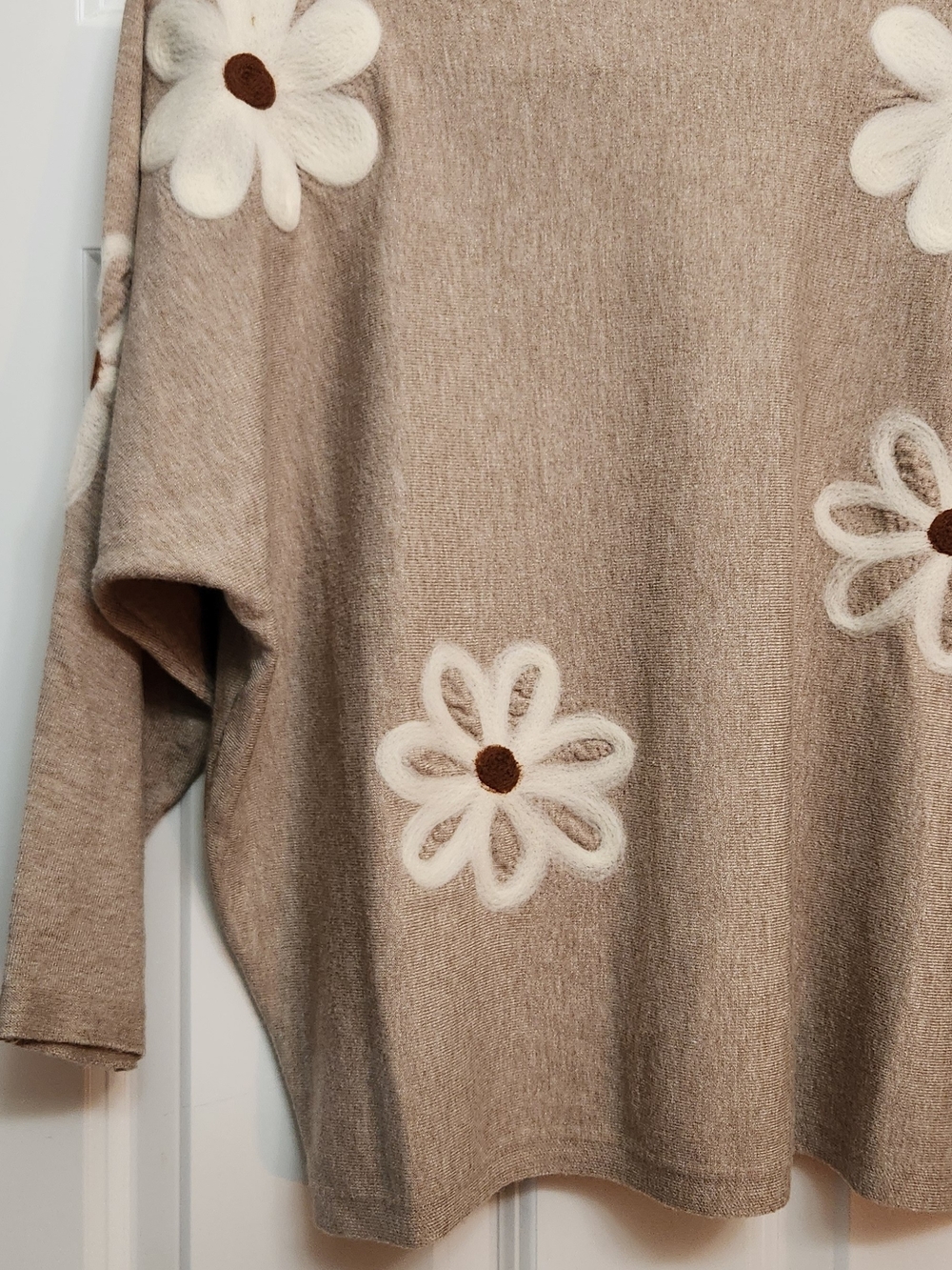 Aaeda Brand, Beige Floral Appliqué Women's Sweater. L - Picture 3 of 10